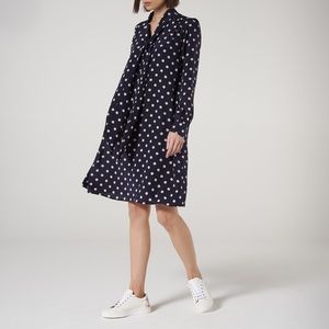 LK Benett dark navy and white spot Silk dress. As seen on Princess Dianna.